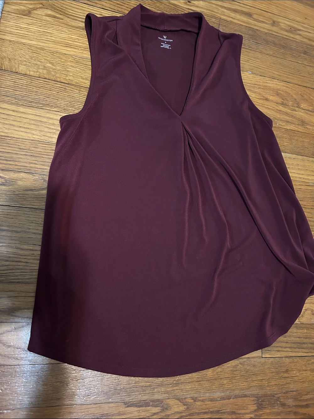 Worthington Maroon Sleeveless V-Neck Draped Tank blouse
